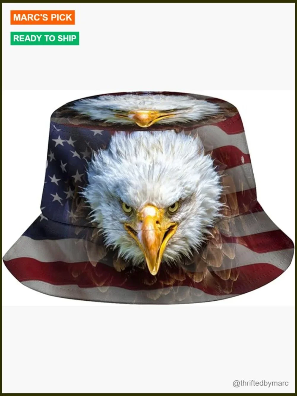 Patriotic Bucket Hat with Bald Eagle - Packable Sun Hat